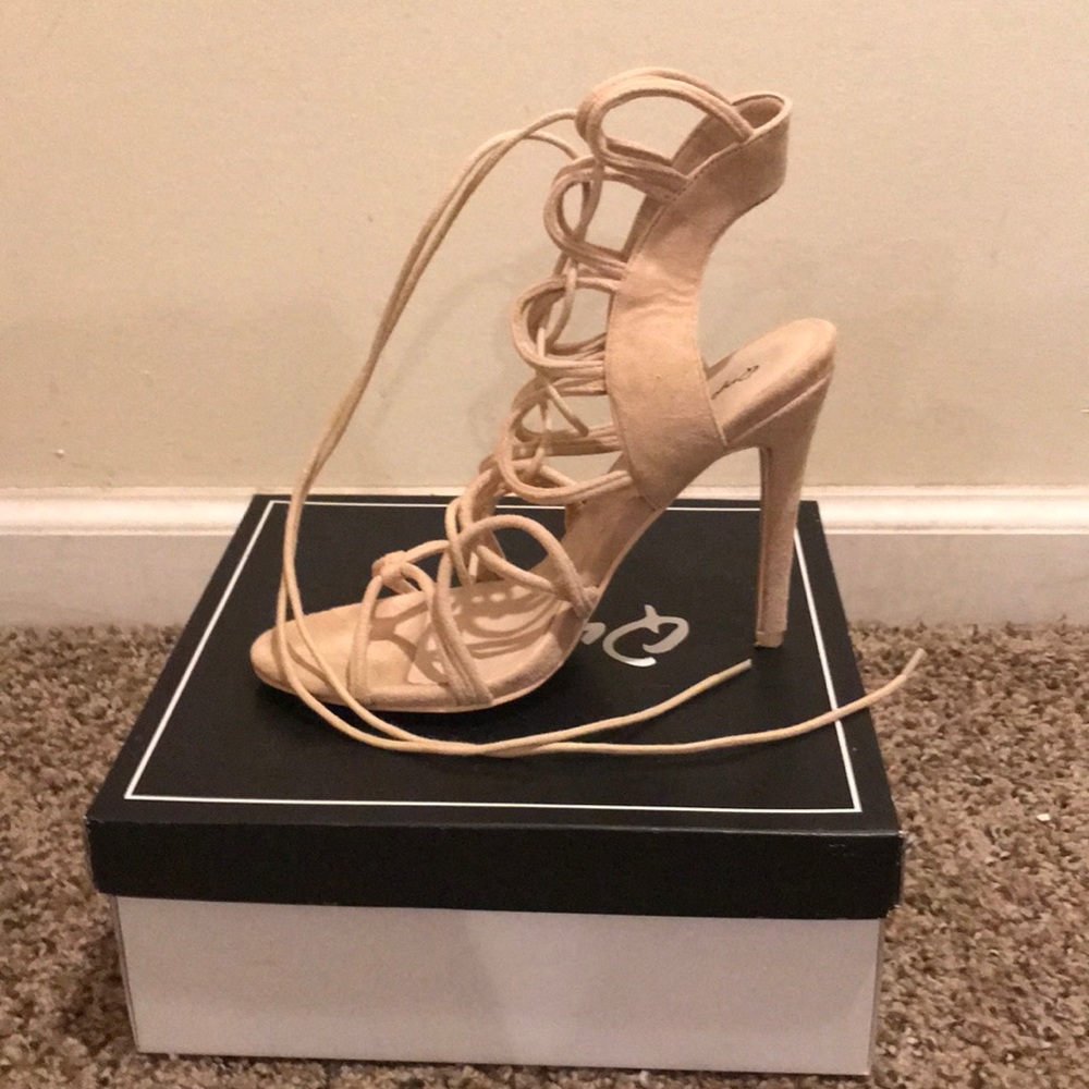 Suede laced up high heels
